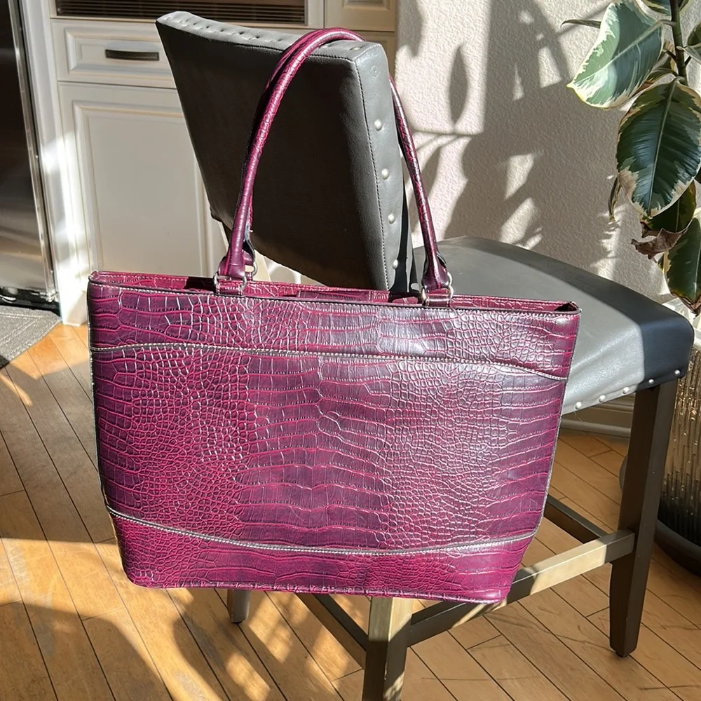 Accessory Street Ultimate Work Tote Burgundy Croc Embossed‎ Laptop Bag NWT